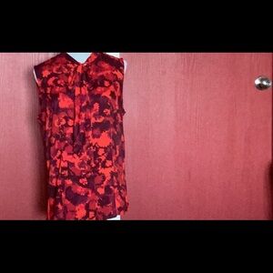 Anne Klein Red and Black Floral Blouse